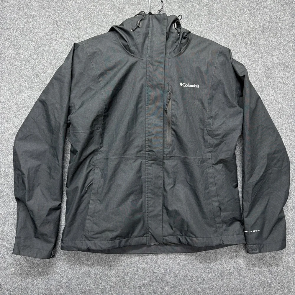 Columbia Omni-Tech Mens Large Black Hooded Rain Jacket Waterproof Shell WL0533